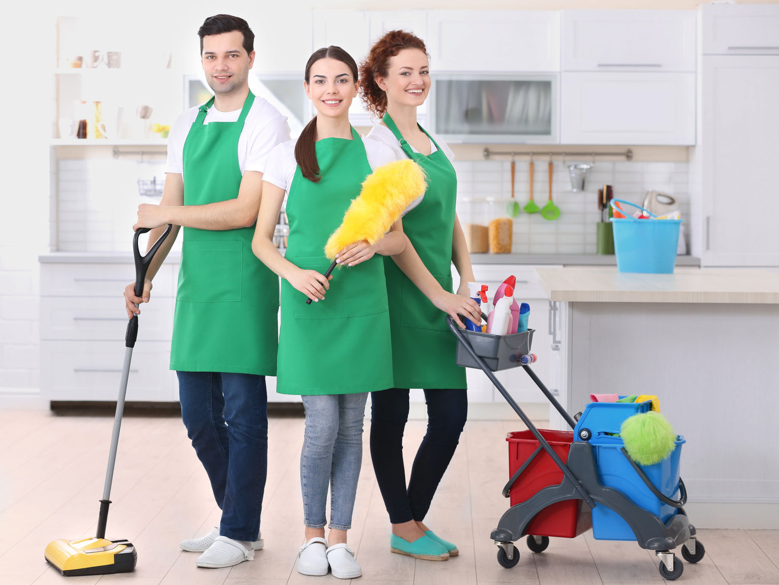 Cleaning Service Team Working in Kitchen